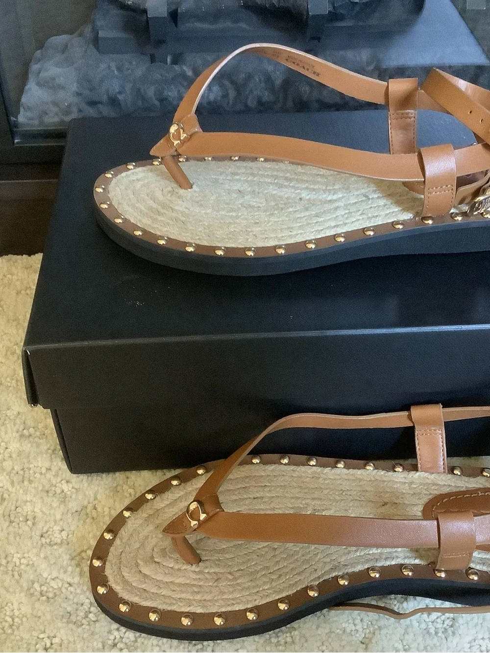 Coach Gracey Brown Leather Studded Sandals